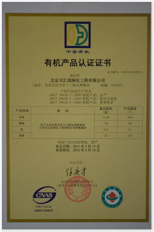 2011-2012年有機產品資質
